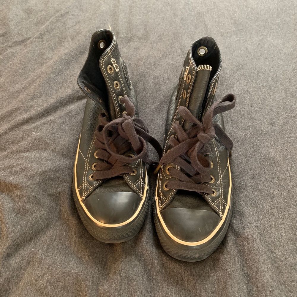 High top black leather converse